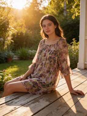 Zac & Rachel Floral Pin Multicolor Smocked Flowy Lined Boho Tunic Dress